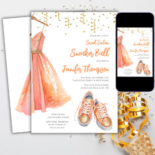 Sneaker Ball Sweet 16 Peach and Gold Glitter  Invitation