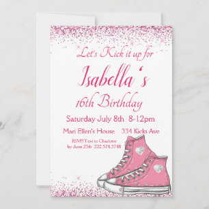 Sneaker Birthday, Glitter Sweet 16 Invitation