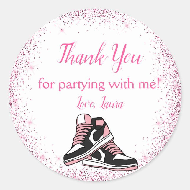 Sneaker Birthday, Glitter Sweet 16 Thank You Class Classic Round Sticker (Front)
