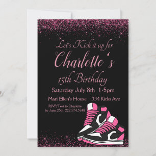Sneaker Birthday, Pink Glitter  Invitation