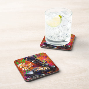 Sneakers and Daisies Impressionistic Orange White Coaster