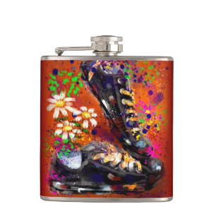Sneakers and Daisies Impressionistic Orange White Hip Flask
