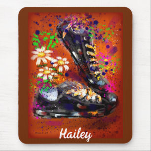 Sneakers and Daisies Impressionistic Orange White Mouse Pad
