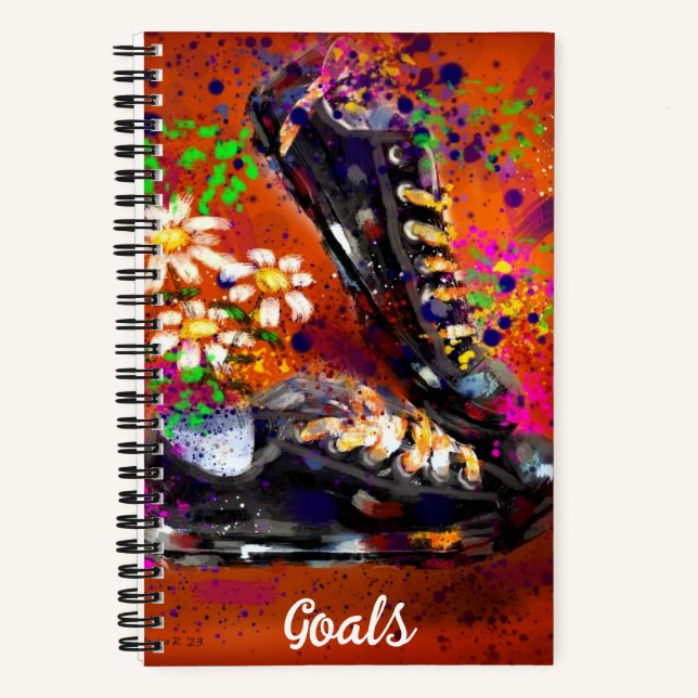 Sneakers and Daisies Impressionistic Orange White  Notebook (Front)