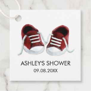 Sneakers Baby Shower Gift Tags, Red Shoes Favour Tags