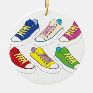 Sneakers drawing, colourful running shoes ceramic ornament
