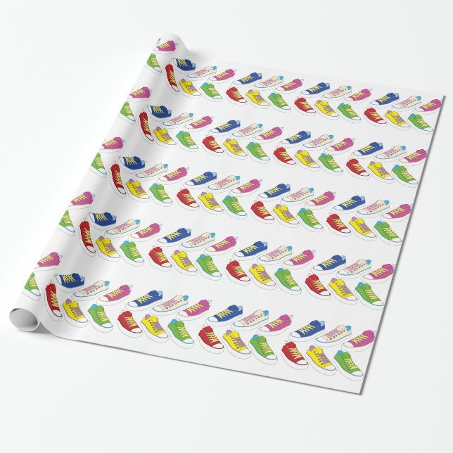 Sneakers drawing, colourful running shoes wrapping paper (Unrolled)