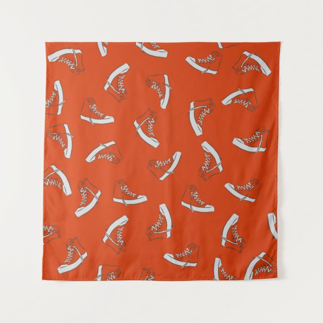 Sneakers seamless pattern on red background tapestry (Front)