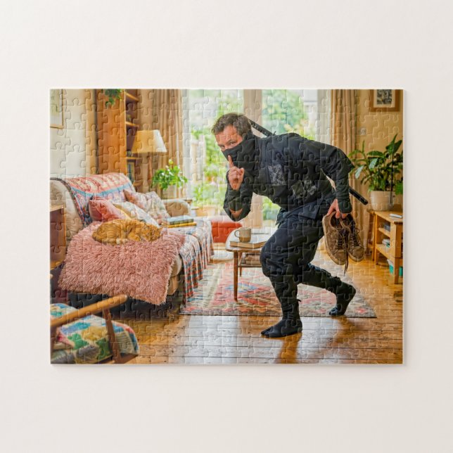 Sneaking Past Sleeping Cat Jigsaw Puzzle (Horizontal)