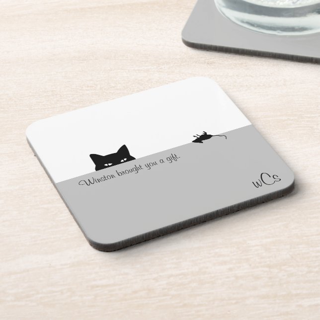 Sneaky Cat Brought you a Gift Coaster (Left Side)
