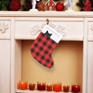 Sneaky Cat Buffalo Check Red Plaid Small Christmas Stocking
