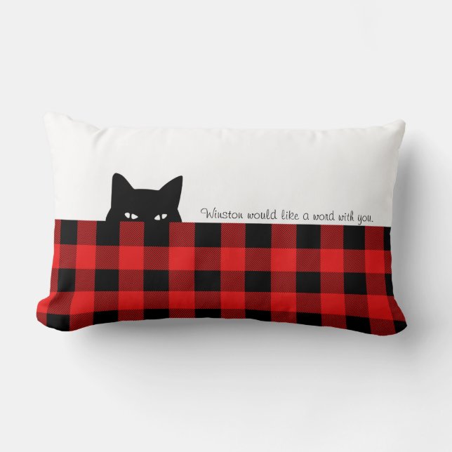 Sneaky Cat Bufflo Check Red Plaid Throw Pillow (Front)