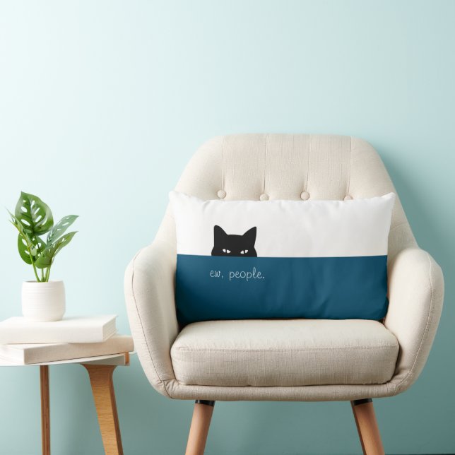 Sneaky Cat Ew People Photo Deep Blue Throw Pillow (Chair)