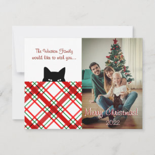 Sneaky Cat Madras Check Plaid Christmas Card