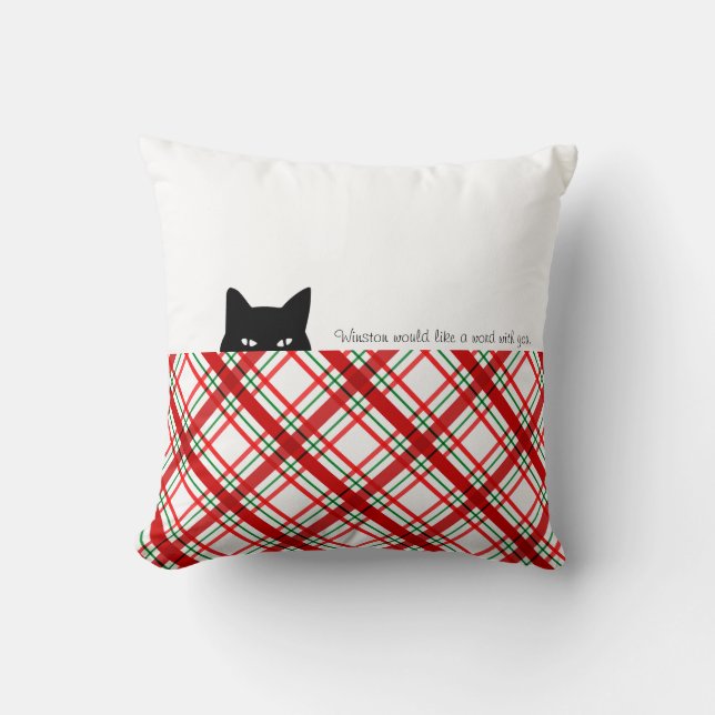 Sneaky Cat Madras Check Plaid Cushion (Front)
