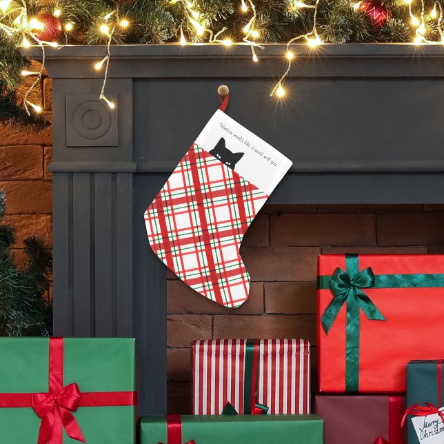 Sneaky Cat Madras Check Plaid Small Christmas Stocking (Creator Uploaded)