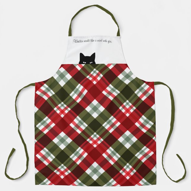 Sneaky Cat Royal Stewart Tartan Plaid Apron (Front)