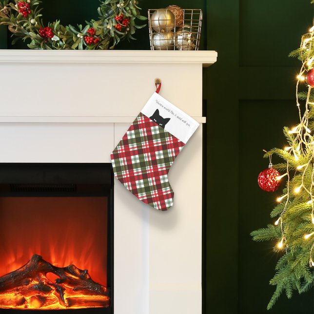Sneaky Cat Royal Stewart Tartan Plaid Small Christmas Stocking (Creator Uploaded)