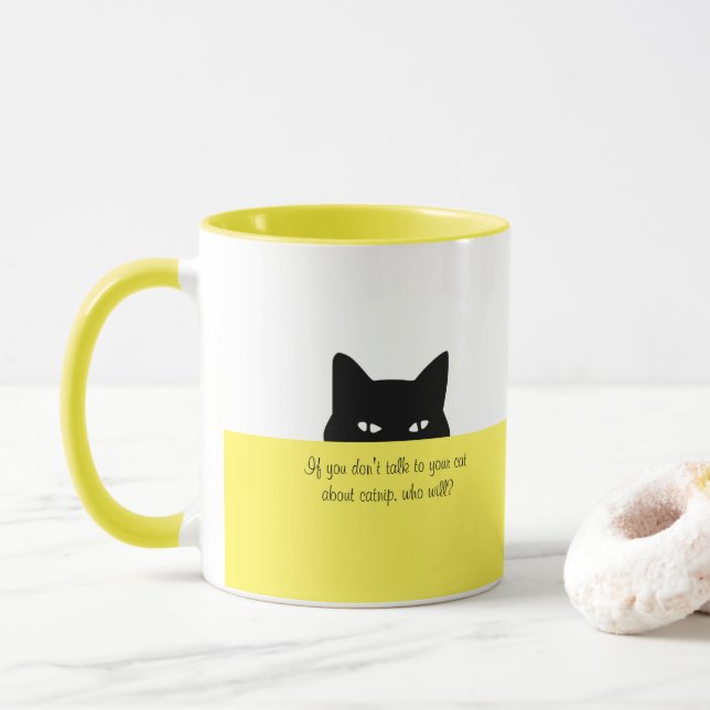 Sneaky Cat Talk to your Cat Mug Yellow (With Donut)