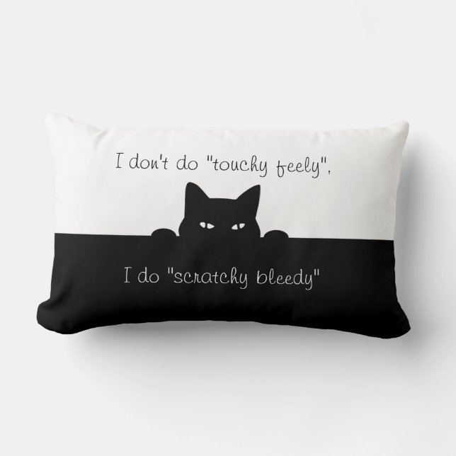 Sneaky Cat Touchy Feely Black Throw Pillow (Front)