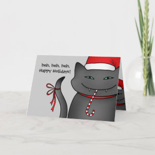 Sneaky Christmas kitty Happy Holidays grey Holiday Card