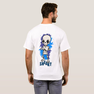 Sneaky Cute Skeleton Halloween Blue Splash T-Shirt