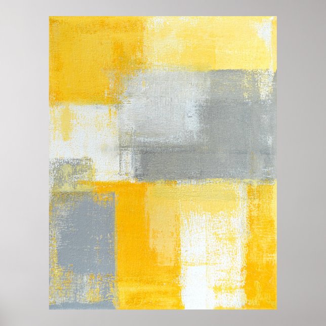 'Sneaky' Gray and Yellow Abstract Art Poster Print (Front)