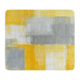 'Sneaky' Grey and Yellow Abstract Art Cutting Board