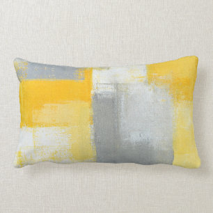 'Sneaky' Grey and Yellow Abstract Art Lumbar Cushion