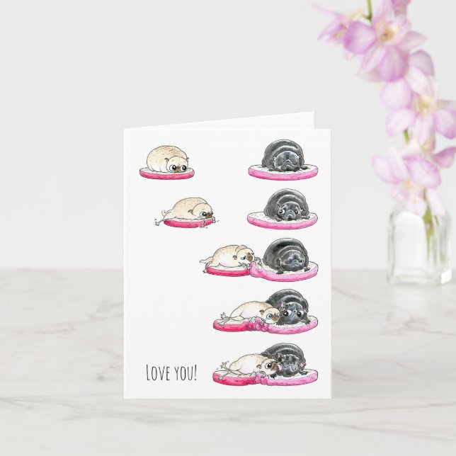 Sneaky Kiss pug love card (Orchid)