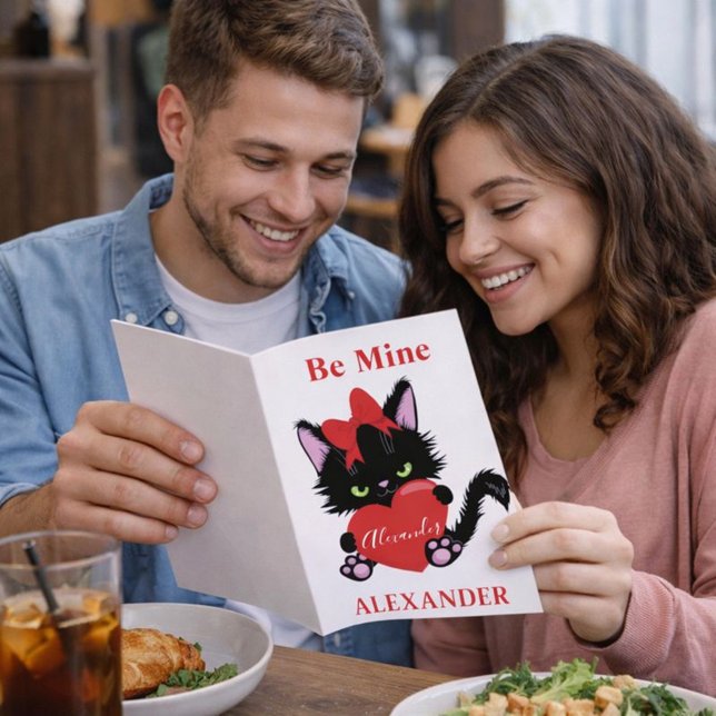 Sneaky Kitten White and Red Valentine Heart Holiday Card (Creator Uploaded)