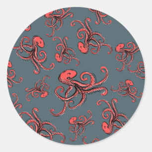 Sneaky Octopus Pattern Classic Round Sticker