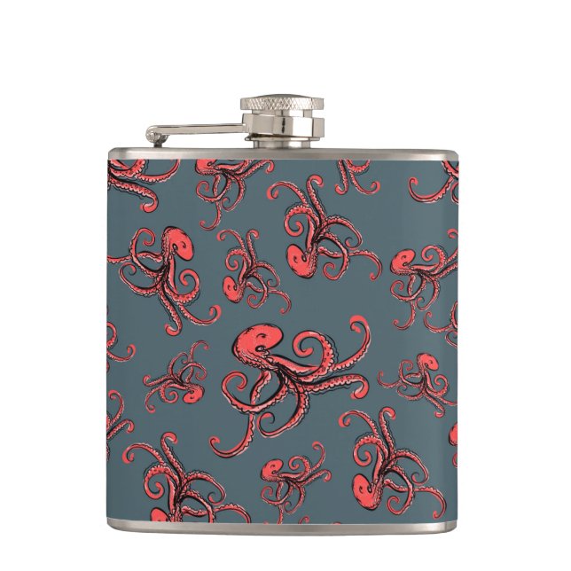 Sneaky Octopus Pattern Hip Flask (Front)