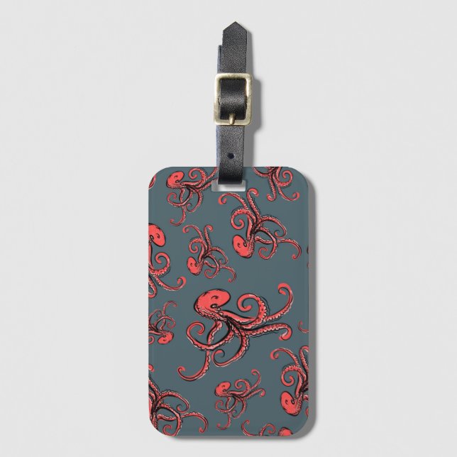 Sneaky Octopus Pattern Luggage Tag (Front Vertical)