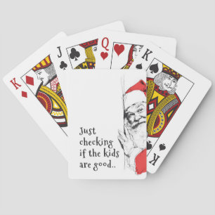 Sneaky Santa Just Checking Kids Playing Cards