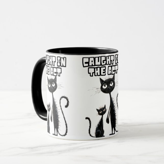 Sneaky Smiles: Black Kitten with a Smiling Compani Mug (Front Left)
