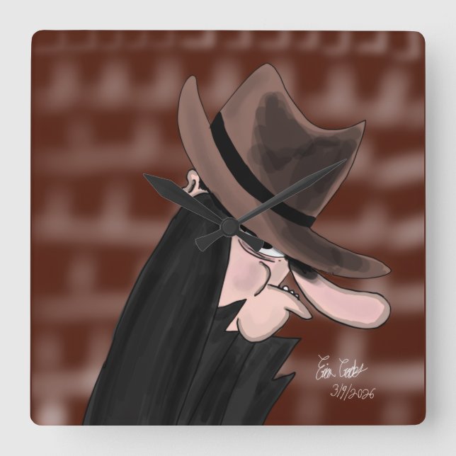 Sneaky villain cartoon character square wall clock (Front)