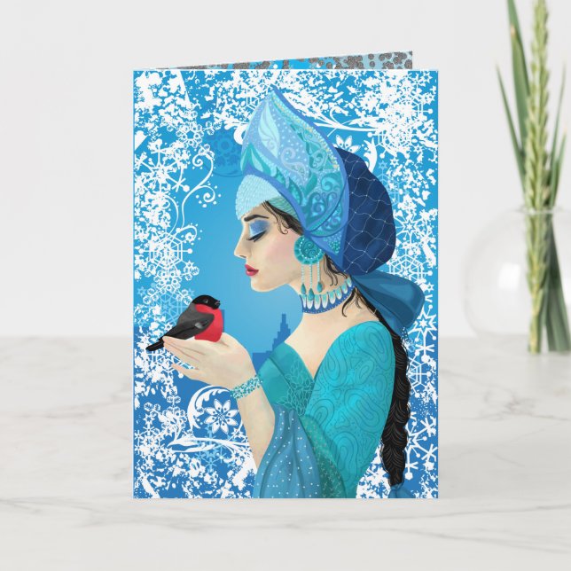 Snegurochka russian style illustration. Snowmaiden Holiday Card (Front)