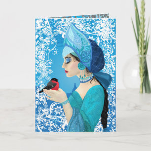 Snegurochka russian style illustration. Snowmaiden Holiday Card