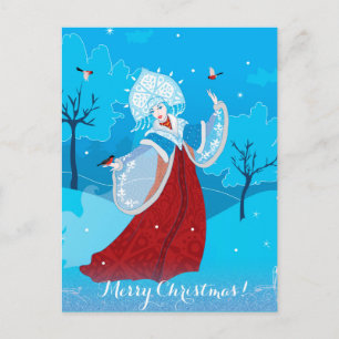 Snegurochka russian style illustration. Snowmaiden Holiday Postcard
