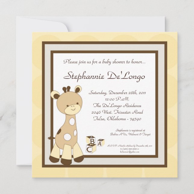 Snicker Doodle Giraff Baby Shower Invitation (Front)