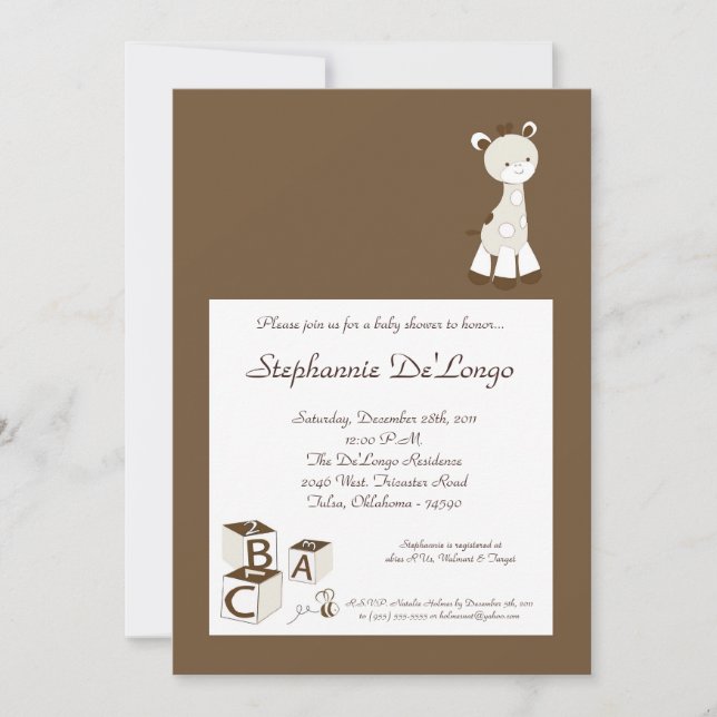 Snicker Doodle Giraffe Baby Shower Invitation (Front)