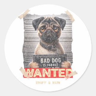 Sniff & Run Pug: Adorable Fugitive on the Loose! Classic Round Sticker