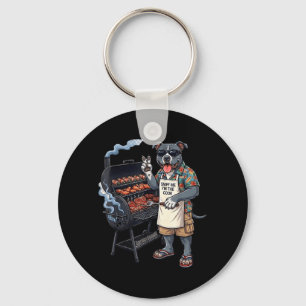 Sniff The Cook Funny Staffy And Bully Dog Bbq Art Key Ring