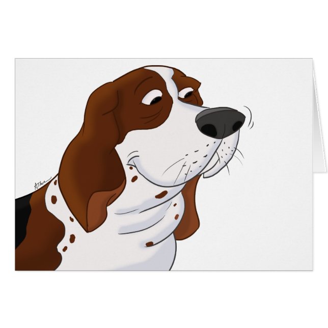 Sniffing Cartoon Basset Hound (Front Horizontal)