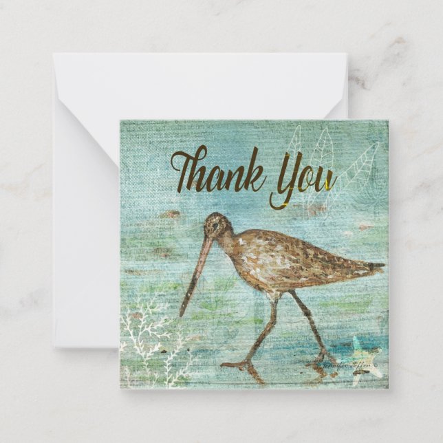 Snipe Bird On Shore Painted Art Thank You Card (Front)