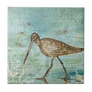 Snipe Shorebird Coastal Beach House Decor Ceramic Tile