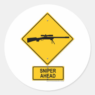 Sniper Ahead Warning Sign Classic Round Sticker
