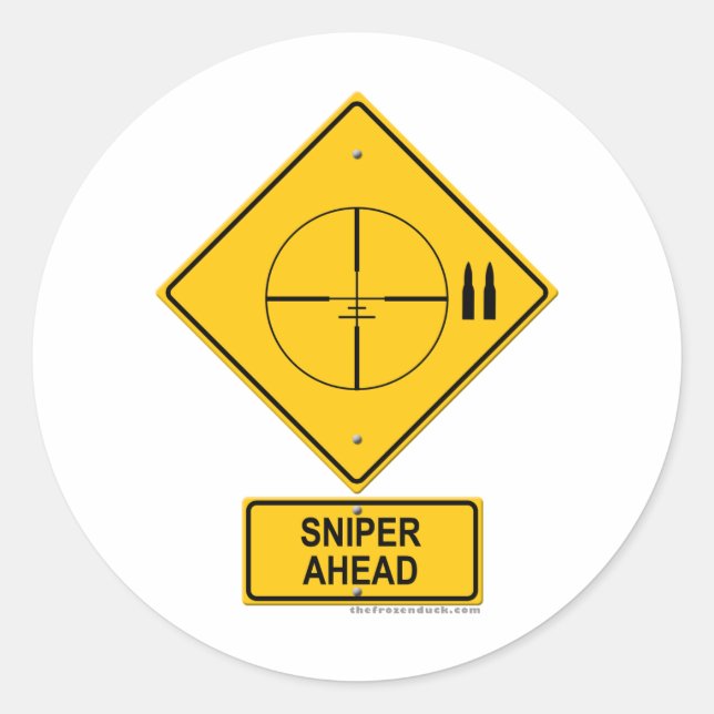 Sniper Ahead Warning Sign (Crosshairs) Classic Round Sticker (Front)