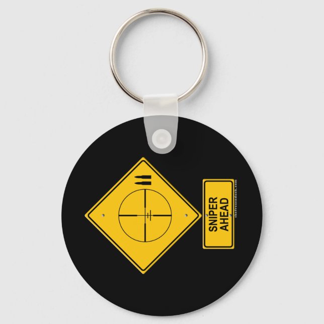 Sniper Ahead Warning Sign (Crosshairs) Key Ring (Front)